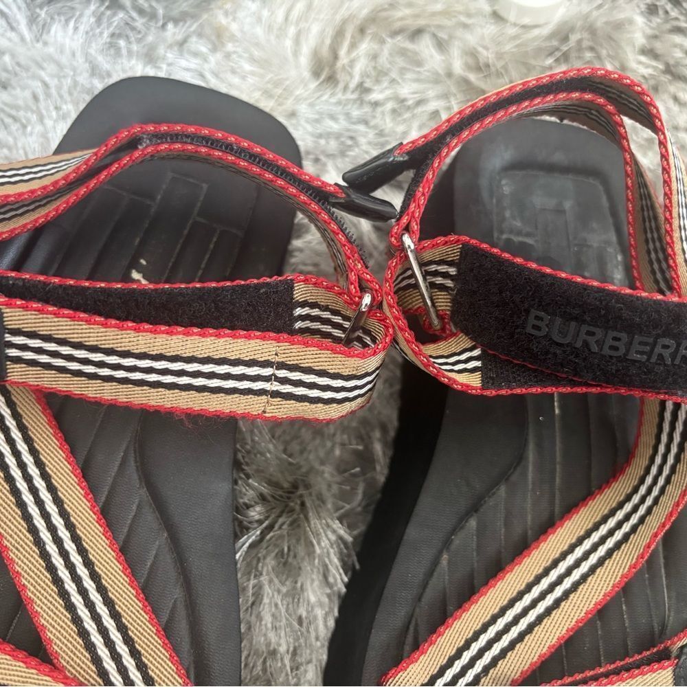 Burberry Patterson Stripe Platform Sandal logo dress shoes flats nova check - Picture 4 of 7